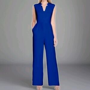 Tahari Royal Blue Sleeveless V-Neck Jumpsuit